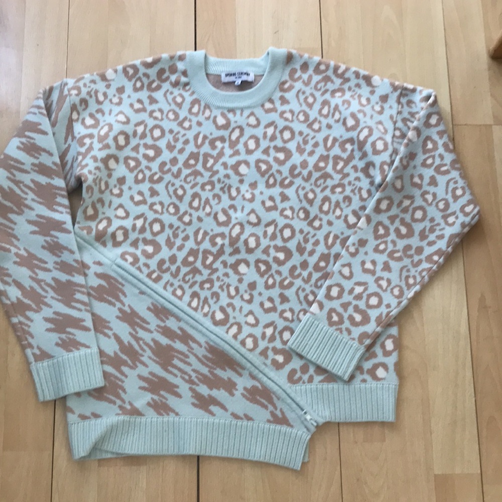 Opening Ceremony Glacier Blue Animal Zip Sweater